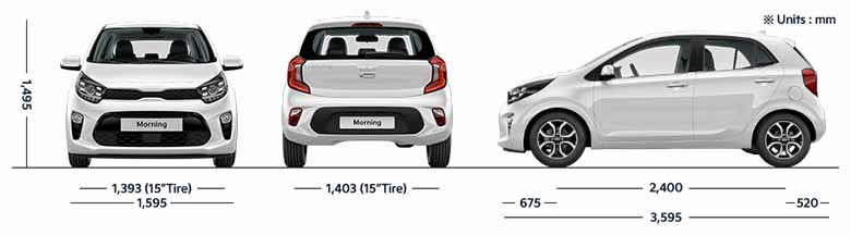 Kích thước xe Kia Morning thuộc phân khúc xe hatchback hạng A
